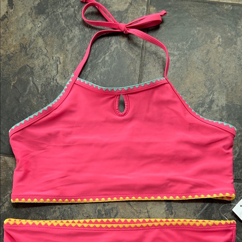 Old Navy Pink Kids Halter Bikini with Yellow and Blue Trim- NWT - Picture 2 of 6